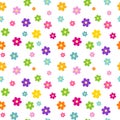 Colorful rainbow cartoon daisy flowers seamless pattern background illustration Royalty Free Stock Photo