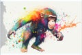 Colorful rainbow Chimp Chimpanzee ape primate monkey watercolor painting