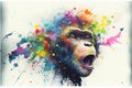 Colorful rainbow Chimp Chimpanzee ape primate monkey watercolor painting