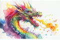 Colorful rainbow Chinese Dragon breathing fire watercolor painting Royalty Free Stock Photo