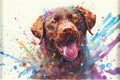 Colorful rainbow Chocolate Labrador dog watercolor painting