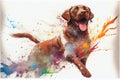 Colorful rainbow Chocolate Labrador dog watercolor painting