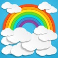 Colorful rainbow and clouds in blue sky illustration