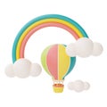 Colorful rainbow with clouds and colorful hot air balloon isolate on white background,summer elements,3d rendering Royalty Free Stock Photo