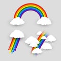 Colorful rainbow with clouds vector set.