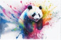 Colorful rainbow cute adorable cheerful happy panda bear watercolor painting