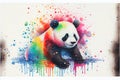 Colorful rainbow cute adorable cheerful happy panda bear watercolor painting Royalty Free Stock Photo