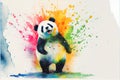 Colorful rainbow cute adorable cheerful happy panda bear watercolor painting Royalty Free Stock Photo