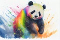 Colorful rainbow cute adorable cheerful happy panda bear watercolor painting Royalty Free Stock Photo