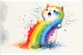 Colorful rainbow cute Chibi cat watercolor painting