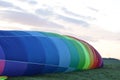 Colorful rainbow diagonal design on a hot air balloon.