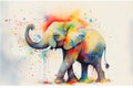 Colorful rainbow Elephant trunk watercolor painting