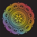 Colorful rainbow ethnic mandala on black background. Circular decorative pattern. Royalty Free Stock Photo