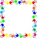 Colorful rainbow frame multicolored handprints border
