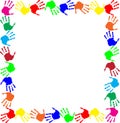 Colorful rainbow frame multicolored handprints border Royalty Free Stock Photo