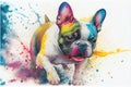 Colorful rainbow French Bulldog dog watercolor painting