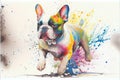 Colorful rainbow French Bulldog dog watercolor painting