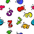 Colorful rainbow funny figures with eyes. Seamless background. Vector illustration