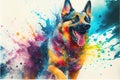 Colorful rainbow German Shepherd dog watercolor painting