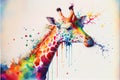 Colorful rainbow Giraffe watercolor painting