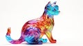 Colorful rainbow glass cat figurine on a white background, ideal for home decor or as a design element
