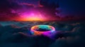 colorful rainbow glowing ring over colorful clouds generative AI Royalty Free Stock Photo