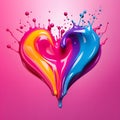 Colorful rainbow heart made of colored watercolor paint, an abstract composition on a pink background. Heart as a symb Royalty Free Stock Photo