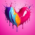 Colorful rainbow heart made of colored watercolor paint, an abstract composition on a pink background. Heart as a symb Royalty Free Stock Photo