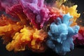 colorful rainbow holi paint color big double powder explosion isolated on dark black wide panorama background Royalty Free Stock Photo