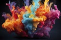 colorful rainbow holi paint color big double powder explosion isolated on dark black wide panorama background Royalty Free Stock Photo