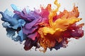 colorful rainbow holi paint color big double powder explosion isolated on dark black wide panorama background Royalty Free Stock Photo