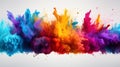 colorful rainbow holi paint color powder explosion isolated white wide panorama background Royalty Free Stock Photo