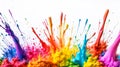 Colorful rainbow holi paint color powder explosion isolated white wide panoramic background Royalty Free Stock Photo