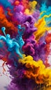 Colorful rainbow holi paint color powder explosion isolated white wide panoramic background Royalty Free Stock Photo