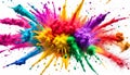 Colorful rainbow holi paint color powder explosion isolated white wide panoramic background Royalty Free Stock Photo