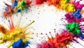 Colorful rainbow holi paint color powder explosion isolated white wide panoramic background Royalty Free Stock Photo