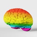 Colorful rainbow human brain 3d rendering white background LGBT pride symbol Color psychology World autism awareness day Royalty Free Stock Photo