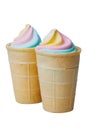 Colorful rainbow ice cream cones isolated on white background.