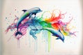 Colorful rainbow jumping dolphin dolphins watercolor painting Royalty Free Stock Photo