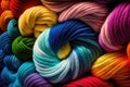 Colorful rainbow knitting yarn. Scarf knitted background. Multi-color skeins. Arts and crafts wallpaper. Royalty Free Stock Photo