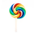 Colorful rainbow lollipop swirl isolated on white Royalty Free Stock Photo