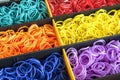 A Colorful Rainbow loom rubber bands in a box Royalty Free Stock Photo