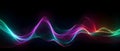 Colorful rainbow neon wavy neon lines glowing. Cyan, green, purple, red, orange abstract futuristic background. Electronic music