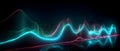 Colorful rainbow neon wavy neon lines glowing. Cyan, green, purple, red, orange abstract futuristic background. Electronic music