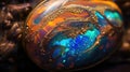 Colorful rainbow Opal stone gem. Closeup crystal fire stone. Texture background.