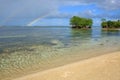 Colorful rainbow over caribbean sea .Travel background. Royalty Free Stock Photo