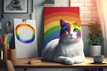 Colorful rainbow painted cat