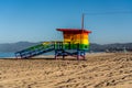 Colorful rainbow painted lifeguard tower for Venice Pride at Venice Beach Royalty Free Stock Photo