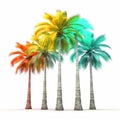 Colorful rainbow palm trees on white background, bright tropical exotic Royalty Free Stock Photo