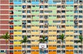 Colorful rainbow pastel building with basketball court and facade windows background. Architecture building design in Choi Hung